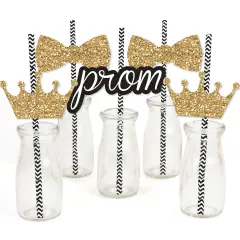 Big Dot of Happiness Prom - Paper Straw Decor - Prom Night Striped Decorative Straws - Set of 24