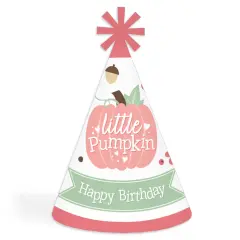 Big Dot of Happiness Girl Little Pumpkin - Cone Happy Birthday Party Hats for Kids and Adults - Set of 8 (Standard Size)
