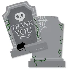 Big Dot of Happiness Creepy Cemetery - Shaped Thank You Cards - Spooky Halloween Tombstone Party Thank You Note Cards with Envelopes - Set of 12