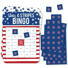 Big Dot of Happiness Stars & Stripes - Bar Bingo Cards and Markers - Patriotic Party Shaped Bingo Game - Set of 18