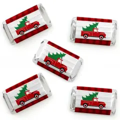 Big Dot of Happiness Merry Little Christmas Tree - Mini Candy Bar Wrapper Stickers - Red Truck Christmas Party Small Favors - 40 Count