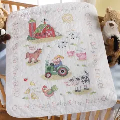 Bucilla Stamped Cross Stitch Crib Cover Kit 34"X43"-On The Farm