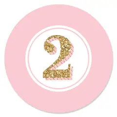 Big Dot of Happiness Two Much Fun - Girl - 2nd Birthday Party Circle Sticker Labels - 24 Count