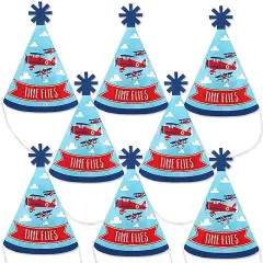 Big Dot of Happiness Taking Flight - Airplane - Mini Cone Vintage Plane Baby Shower or Birthday Party Hats - Small Little Party Hats - Set of 8