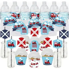 Big Dot of Happiness Railroad Party Crossing - Steam Train Birthday Party or Baby Shower Favors and Cupcake Kit - Fabulous Favor Party Pack - 100 Pc