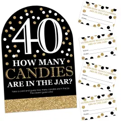 Big Dot of Happiness Adult 40th Birthday - Gold - How Many Candies Birthday Party Game - 1 Stand and 40 Cards - Candy Guessing Game