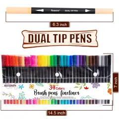 34 Coloring Markers Pen, Dual Brush Tip Marker for Adult Coloring,Calligraphy Fine Tip Pen for Beginner Journal Planner, Drawing, Doodle