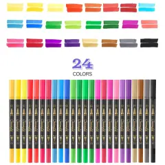 24 Colors Duo Tip Pen Art Markers, Artist Fine & Brush Tip Marker Coloring Markers for Adult Coloring Book Journaling Note Taking Lettering Calligraphy Drawing Pens Supplies