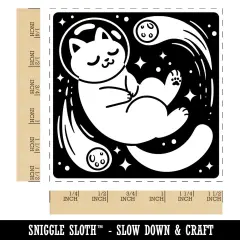 Dreamy Space Cat Self-Inking Rubber Stamp Ink Stamper Blue