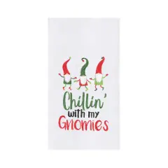 Christmas Holiday Theme "Chillin With My Gnomies" 3 Dancing Gnomes Cotton Flour Sack Kitchen Dish Towel 27L x 18W in.