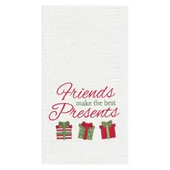 27" x 18" Trio Wrapped Christmas Presents "Friends Are The Best Presents" Embroidered Cotton Waffle Weave Kitchen Dishtowel