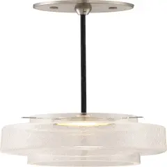 Nuvo Del 12w LED Mini Pendant w/ Clear Crackle Glass in Brushed Nickel 3000k