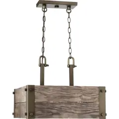 Nuvo Winchester 18.75" 4-Light Square Pendant w/ Aged wood in Bronze Finish