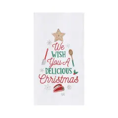 Holiday "We Whish You a Delicious Christmas" Cookie Baking Themed Cotton Flour Sack Kitchen Dish Towel27L x 18W in.