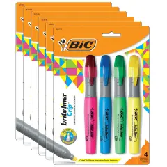 Brite Liner&reg; Grip Tank Highlighter, Chisel Tip, Assorted Colors, 4 Per Pack, 6 Packs
