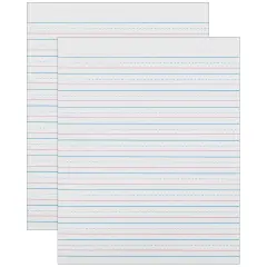 Sulphite Handwriting Paper, Dotted Midline, Grade 2, 1/2" x 1/4" x 1/4" Ruled Short, 8" x 10-1/2", 500 Sheets Per Pack, 2 Packs