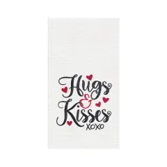 Valentine's Day "Hugs & Kisses" XOXO Embroidered Waffle Weave Kitchen Dishtowel