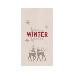 27" x 18" Nordic Christmas "Winter Wishes" Sentiment Featuring Deer on Beige Background Christmas Holiday Cotton Kitchen Dish Towel