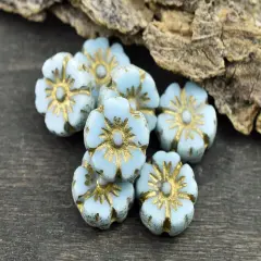 *16* 9mm Gold Washed Sky Blue Table Cut Hawaiian Flower Beads