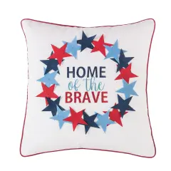 Patriotic "Home Of The Brave" Wreath Pattern Applique Accent Throw Pillow, 18" x 18"