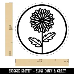 Mum Chrysanthemum Flower in Circle Self-Inking Rubber Stamp for Stamping Crafting Planners Blue