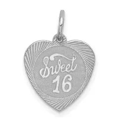 Sterling Silver Sweet Sixteen Heart Charm Birthday Jewerly 19mm x 14mm