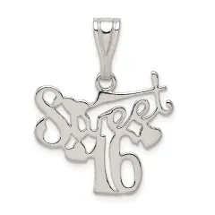 Sterling Silver Sweet 16 Pendant Charm Jewelry Birthday 29mm x 24mm