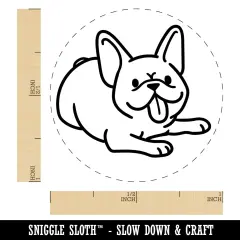 Frenchie Laying Down French Bulldog Dog Self-Inking Rubber Stamp for Stamping Crafting Planners Red