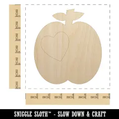 Apple with Heart Unfinished Wood Shape Piece Cutout for DIY Craft Projects