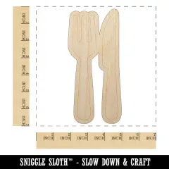 Fork and Knife Solid Silhouette Unfinished Wood Shape Piece Cutout for DIY Craft Projects