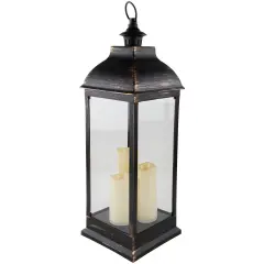 Northlight 28" Gold Brushed Black Lantern With Flameless LED Candles