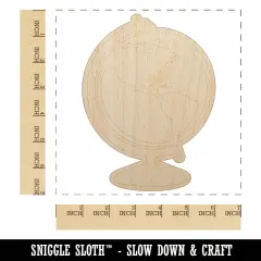 Explorer World Globe of Planet Earth Unfinished Wood Shape Piece Cutout for DIY Craft Projects