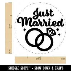 Just Married Wedding Rings Self-Inking Rubber Stamp for Stamping Crafting Planners Red