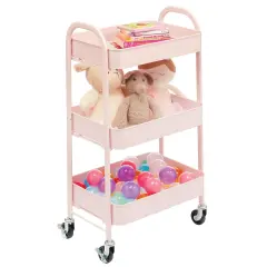 mDesign Metal 3-Tier Rolling Utility Storage Carts, 4 Caster Wheels