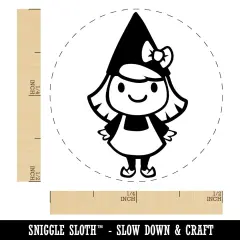 Cute Little Lady Gnome Self-Inking Rubber Stamp for Stamping Crafting Planners Green