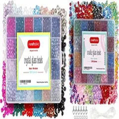 Incraftables Bicone Crystal Beads 1200pcs & Crackle Glass Beads 1100pcs 24 Colors 6mm with Elastic String & Organizer for Jewelry Making, Hair Accessories, Bracelets, & Crafts.