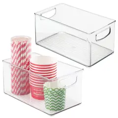 mDesign Plastic Kitchen Pantry Cabinet Food Storage with Handles, 2 Pack - Clear