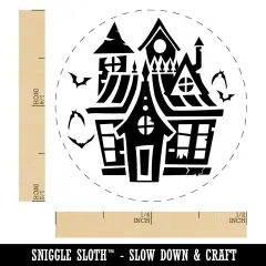 Spooky Scary Haunted House Mansion with Bats Broken Windows Self-Inking Rubber Stamp for Stamping Crafting Planners Red