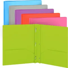 Enday Plastic Solid Color 2-Pockets Poly Portfolio W/ 3 Prongs Green