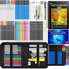 78-Pack Drawing Set Sketching Kit, Pro Art Supplies with 75 Sheets 3-Color Sketch Pad, Coloring Book, Charcoal, Metallic, Colored Watercolor, Graphite Pencils for Artists Adults Kids Beginners