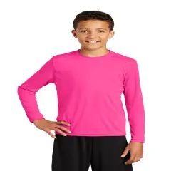 Sport-Tek&reg; Crew Neck Long Sleeve T-Shirt for Youth Neon pink