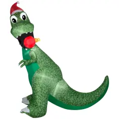 8.5' Gemmy Airblown Christmas T-Rex Biting Ornament Yard Decoration 119255