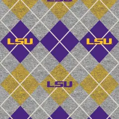 Sykel Enterprises-Louisiana State University Fleece Fabric-LSU Tigers Heather Argyle Fleece Blanket Fabric-Sold by the yard