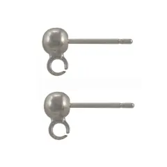 JewelrySupply Surgical Stainless Steel 4mm Ball Posts Earrings with Open Ring (1 Pair of DIY Earrings)