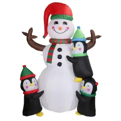 Lit Snowman And Penguin Inflatable Yard Decor For Christmas