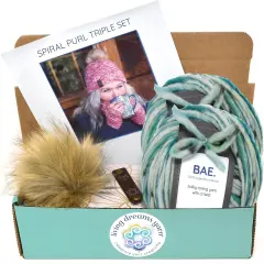DIY Winter Accessories Triple Set Knit Kit. Includes Bulky Superfine Merino Wool Yarn, Printed Pattern, Pom-Pom, Rim Tag. Soft, Cozy, Great for Gifts Spring Fling