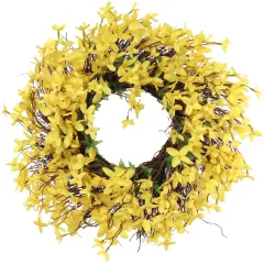 2-Pack: 16" UV Yellow Forsythia Wreath with Grapevine Ring by Floral Home&reg;