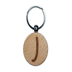 Letter J Uppercase Felt Marker Font Engraved Wood Round Keychain Tag Charm