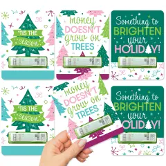 Big Dot of Happiness Merry and Bright Trees - DIY Assorted Colorful Whimsical Christmas Party Cash Holder Gift - Funny Money Cards - Set of 6