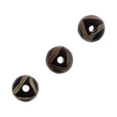 Earth's Jewel Semi-Precious 16" Tibetan Dzi Agate Black Frosted Matte Evil Eye Pattern